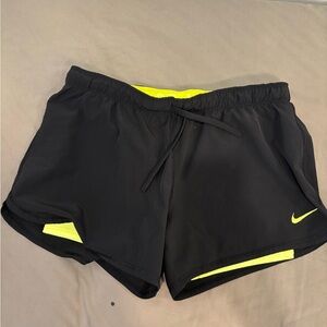 Nike Women's Black and Yellow Athletic Shorts
